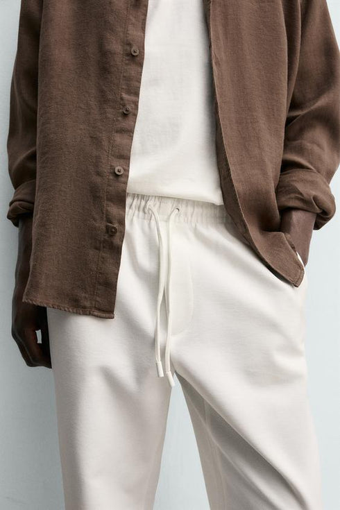 ZARA COMFORT JOGGER WAIST TROUSER - WHITE