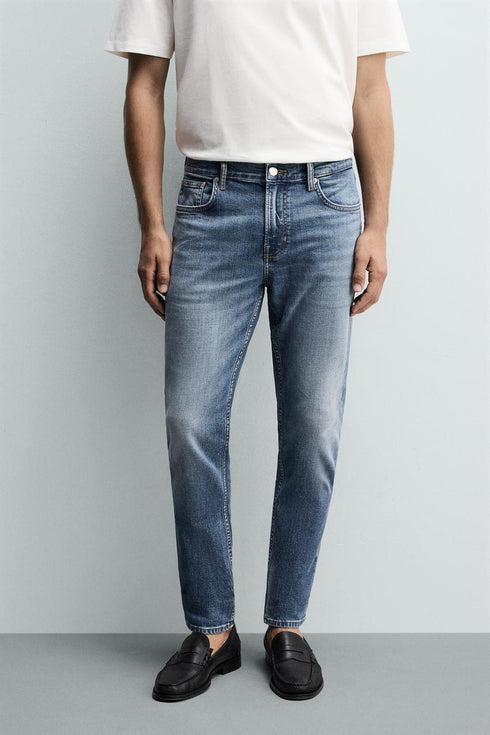 ZARA BASIC SLIM FIT WASHED BLUE DENIM JEANS