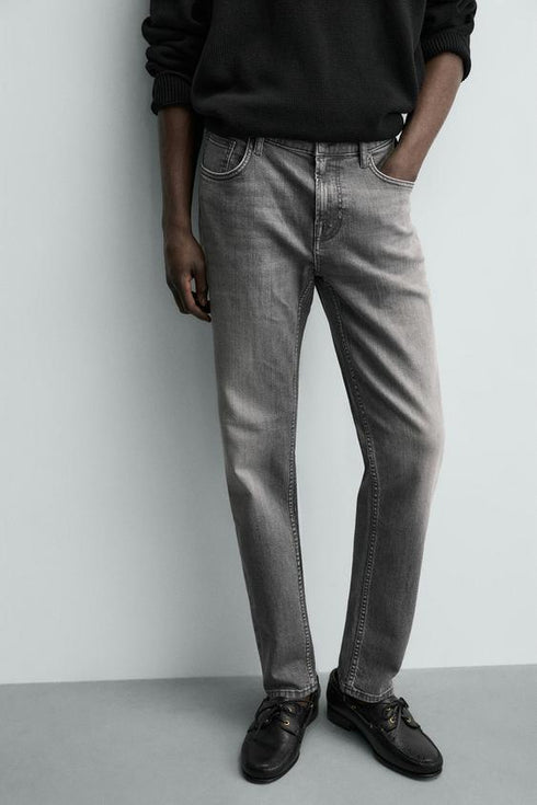 ZARA BASIC SLIM FIT WASHED GREY DENIM JEANS