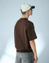 BERSHKA RELAXED FIT ESSENTIAL T-SHIRT - BROWN