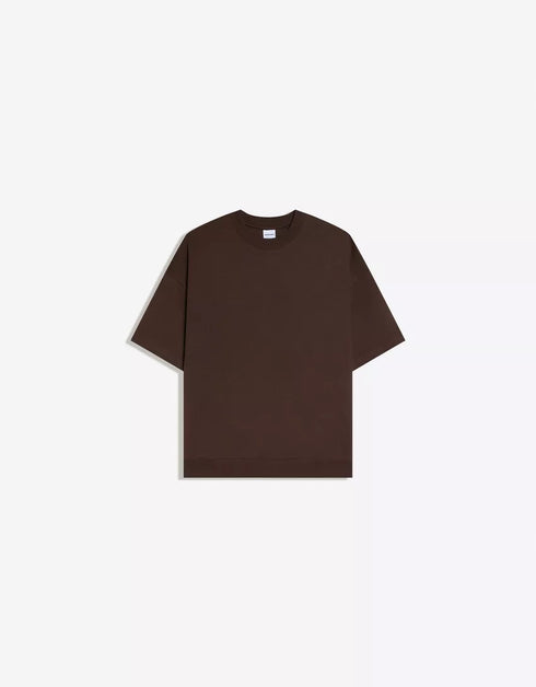 BERSHKA RELAXED FIT ESSENTIAL T-SHIRT - BROWN