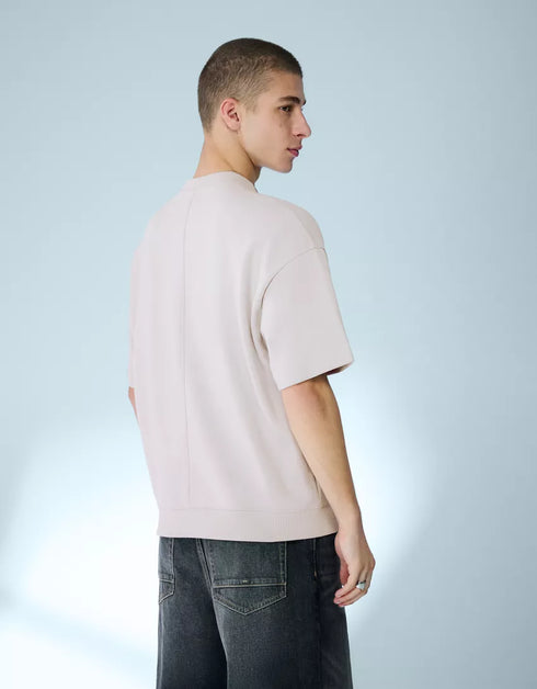 BERSHKA RELAXED FIT ESSENTIAL T-SHIRT - GREY