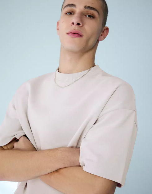 BERSHKA RELAXED FIT ESSENTIAL T-SHIRT - GREY