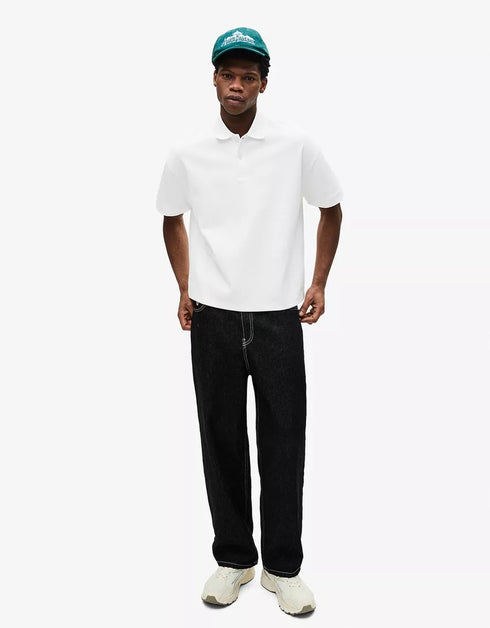 BERSHKA ESSENTIAL RELAXED POLO SHIRT - WHITE