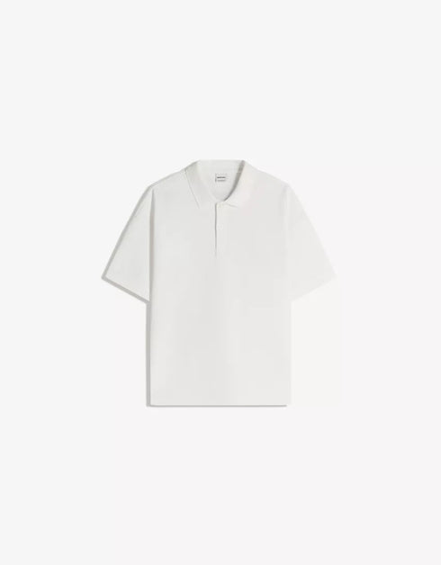 BERSHKA ESSENTIAL RELAXED POLO SHIRT - WHITE