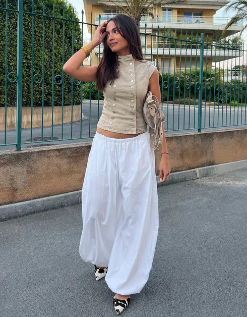 BERSHKA TAILORED DENIM BUTTON TOP
