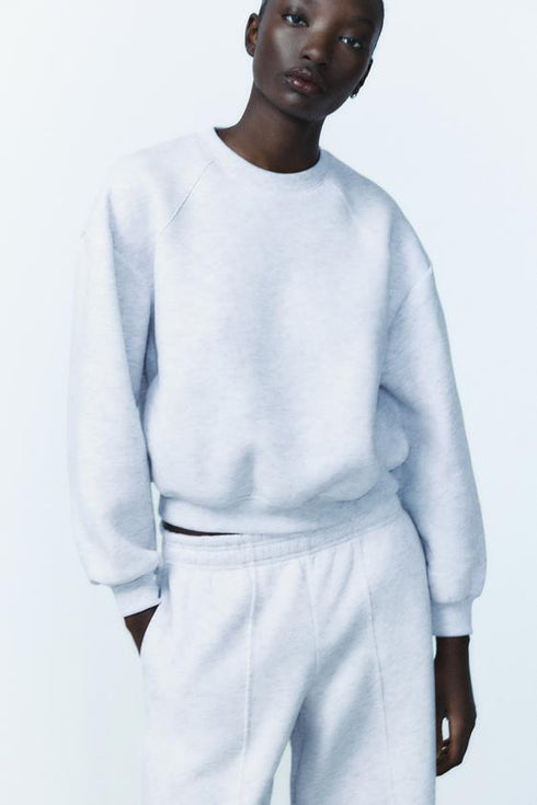 ZARA BASIC PLUSH SWEATSHIRT - GREY