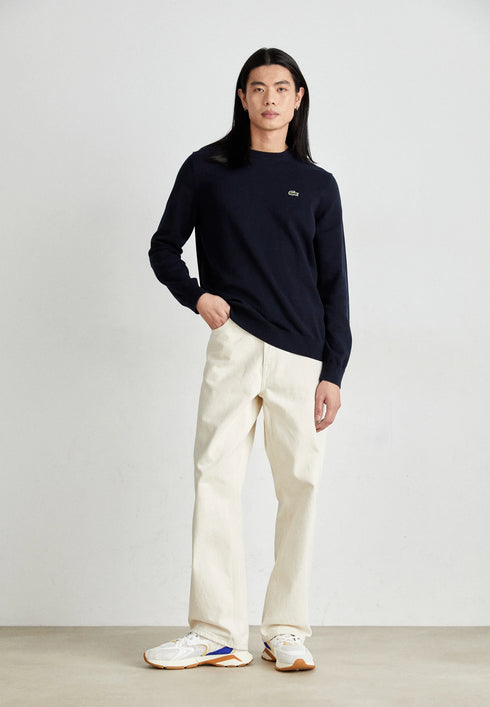 LACOSTE EMBROIDERED CREW NECK WOOL JUMPER - NAVY BLUE