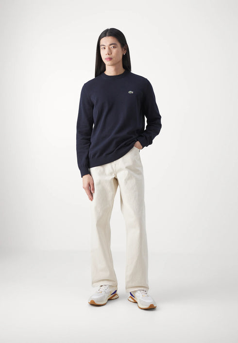 LACOSTE EMBROIDERED CREW NECK WOOL JUMPER - NAVY BLUE