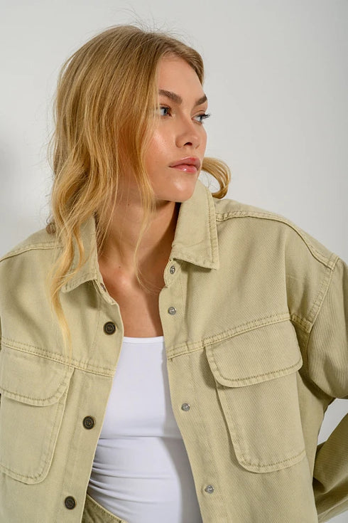PINK WOMEN DENIM OVERSIZED SHIRT - SAND