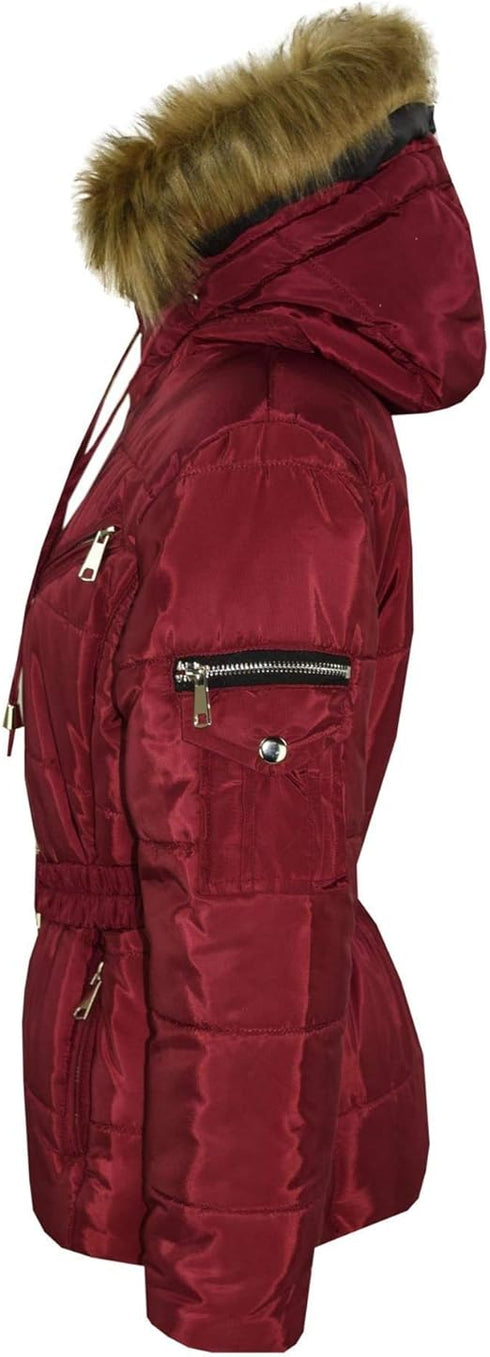 GIRLS PUFFER JACKET WITH DETACHABLE STYLISH HOODED - MAROON