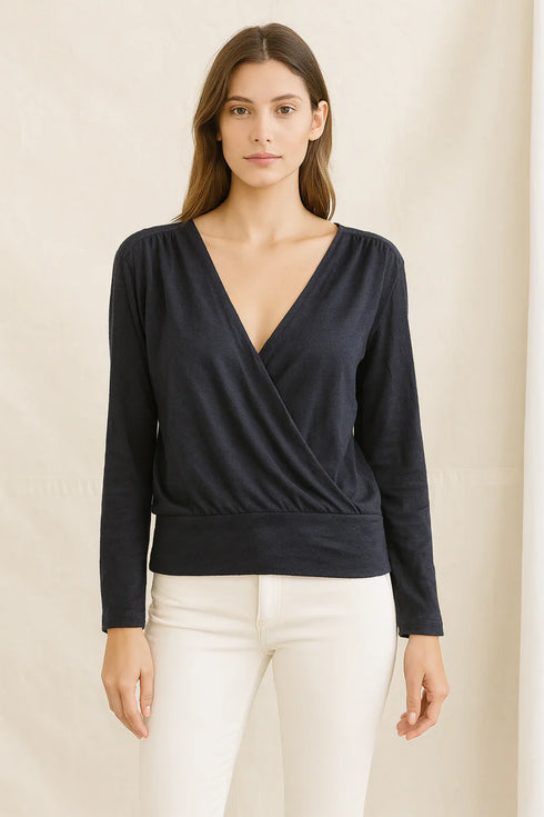 ANN TAYLOR PLUM SOFT-TOUCH WRAP BLOUSE