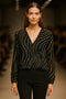 ANN TAYLOR BLACK & GOLD V NECK BUTTON BLOUSE