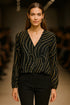 ANN TAYLOR BLACK & GOLD V NECK BUTTON BLOUSE
