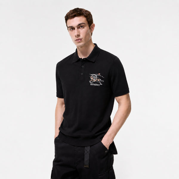 BURBERRY EKD EMBROIDERED KNIT POLO SHIRT - BLACK