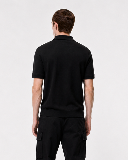 BURBERRY EKD EMBROIDERED KNIT POLO SHIRT - BLACK