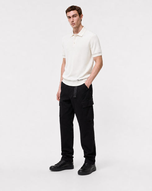 BURBERRY SIGNATURE EMBROIDERED KNIT POLO SHIRT – WHITE