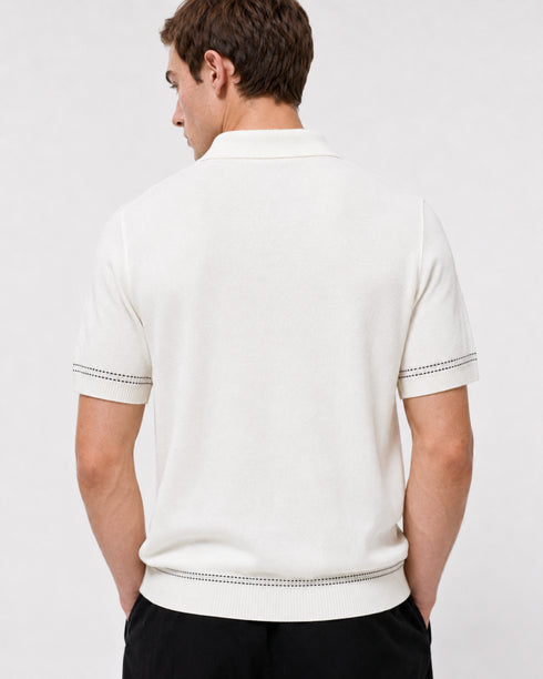 BURBERRY SIGNATURE EMBROIDERED KNIT POLO SHIRT – WHITE