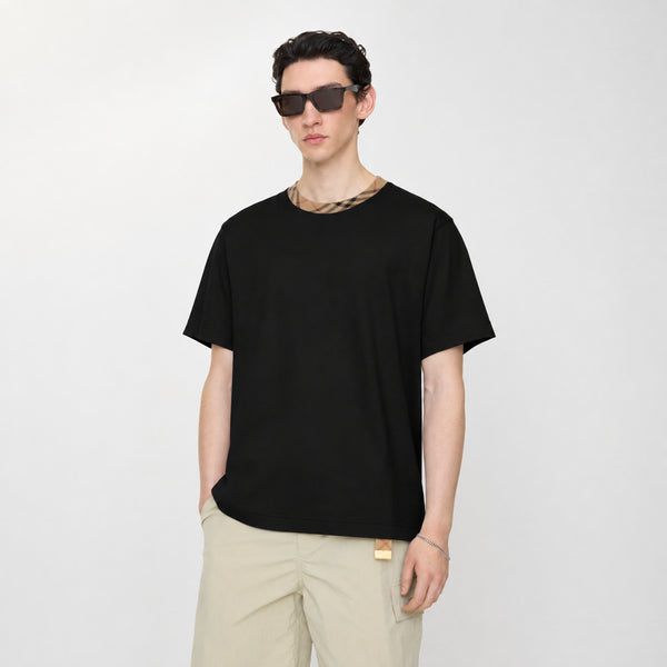 BURBERRY CHECK TRIM COTTON T-SHIRT – BLACK