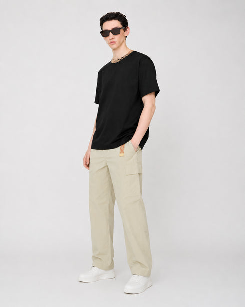 BURBERRY CHECK TRIM COTTON T-SHIRT – BLACK