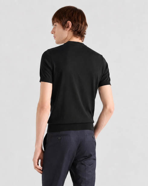 PRADA TRIANGLE LOGO KNIT T-SHIRT – BLACK