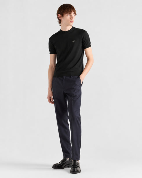 PRADA TRIANGLE LOGO KNIT T-SHIRT – BLACK