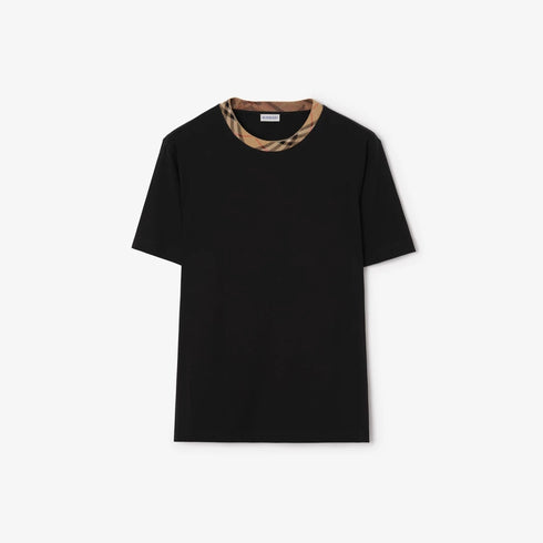 BURBERRY CHECK TRIM COTTON T-SHIRT – BLACK
