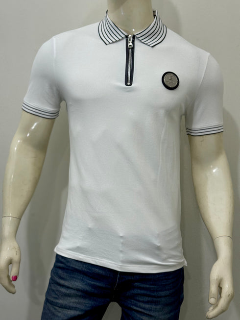 BALMAIN SLIM FIT STRIPED COLLAR ZIP FASTENING POLO