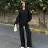 WOMEN KNITTED DISTRESSED CO-ORD SET - BLACK
