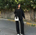 WOMEN KNITTED DISTRESSED CO-ORD SET - BLACK