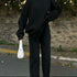 WOMEN KNITTED DISTRESSED CO-ORD SET - BLACK