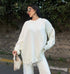 WOMEN KNITTED DISTRESSED CO-ORD SET - OFF WHITE