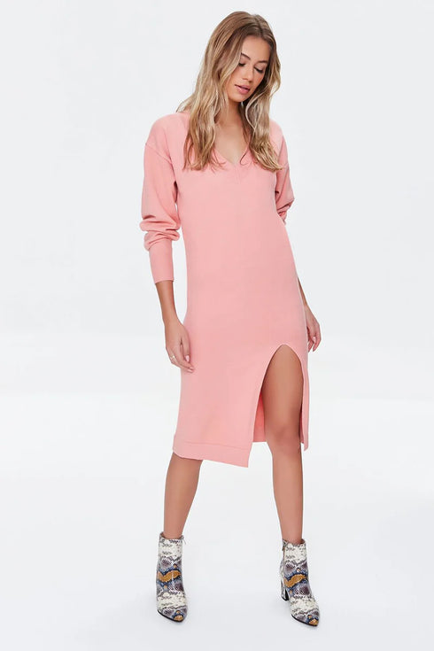 FOREVER 21 RIBBED-TRIM SWEATER DRESS