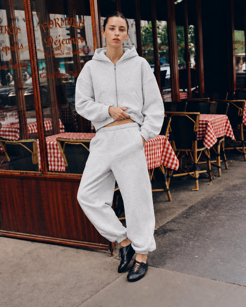 SINSAY CROPPED ZIP UP HOODIE - LIGHT GREY