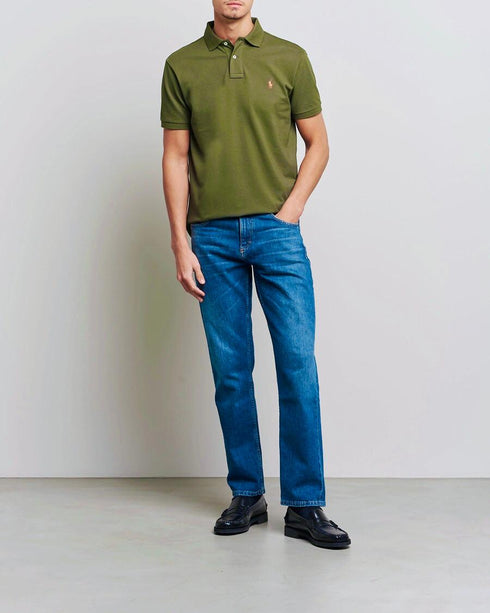 POLO RALPH LAUREN CUSTOM SLIM FIT ICONIC MESH POLO SHIRT - OLIVE