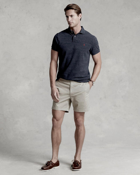 POLO RALPH LAUREN CUSTOM SLIM FIT ICONIC MESH POLO SHIRT - CHARCOAL MARL