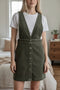 FOREVER 21 OLIVE CORDUROY BUTTON-FRONT MINI DRESS