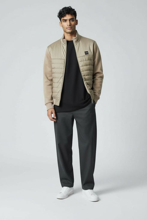 SIGNATURE LOGO MIXED-MATERIAL ZIP JACKET