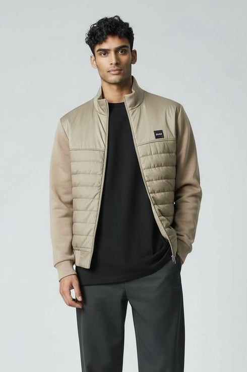 SIGNATURE LOGO MIXED-MATERIAL ZIP JACKET
