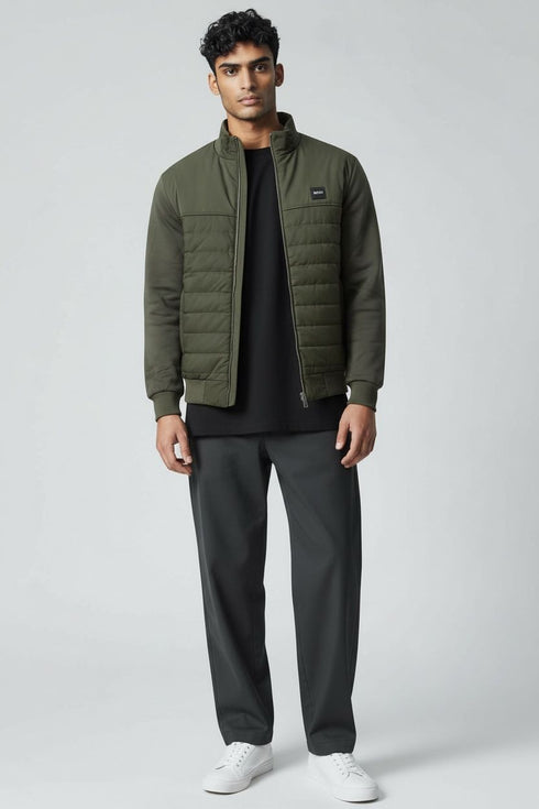 SIGNATURE LOGO MIXED-MATERIAL ZIP JACKET