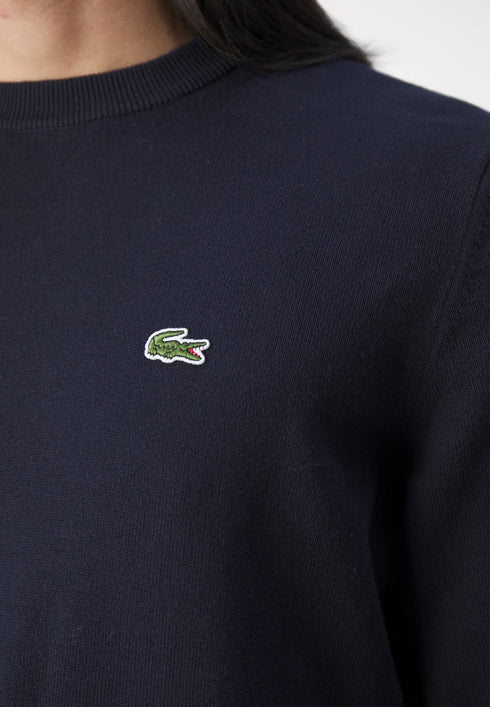 LACOSTE EMBROIDERED CREW NECK WOOL JUMPER - NAVY BLUE