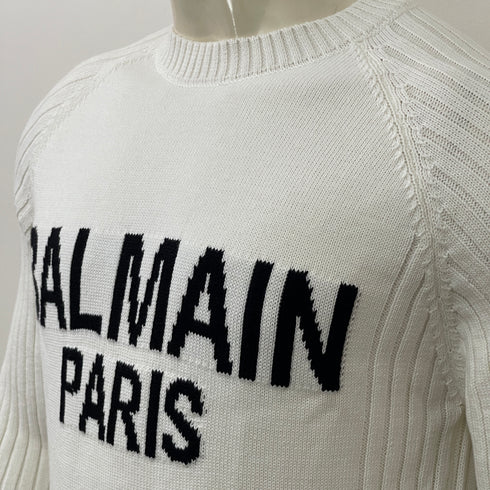 BALMAIN PARIS INTARSIA-KNIT LOGO JUMPER