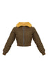 PLT KHAKI RING PULL FAUX FUR COLLAR BOMBER JACKET